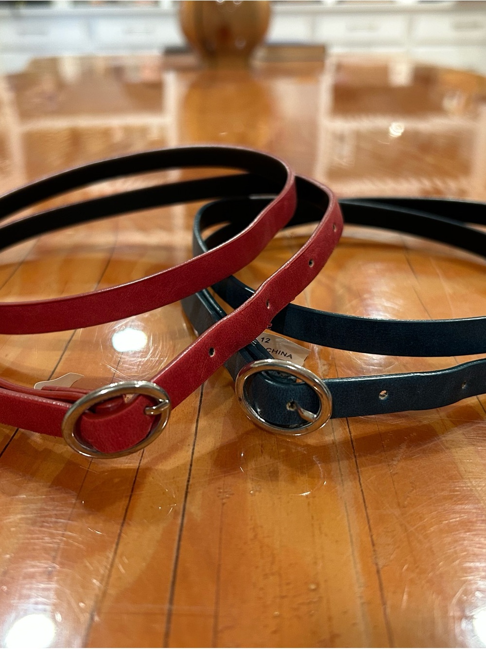 Two Thin Belts - Red and Dark Teal